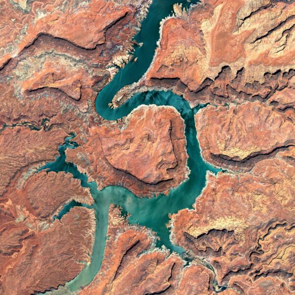 An aerial view of the winding Colorado river.